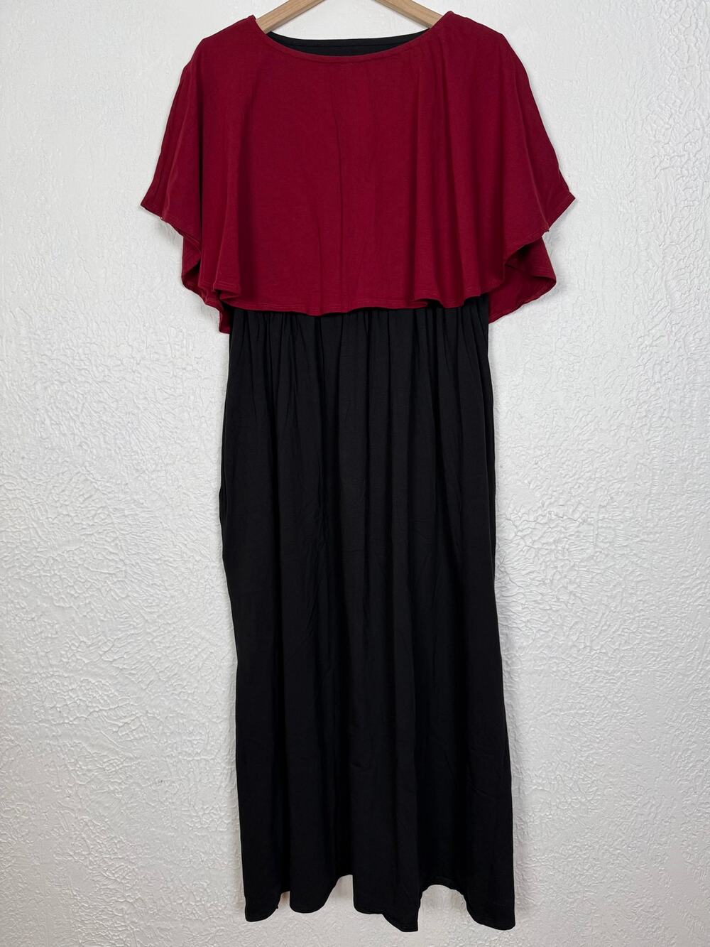 Svaha Maroon & Black Cape Collar Maxi Dress Size Large NWT
